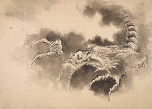 Drage som dukker opp fra skyer, Edo-periode, 1800-tallet. av Katsushika Hokusai