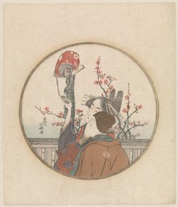 Par med ape og blomstergren av Katsushika Hokusai