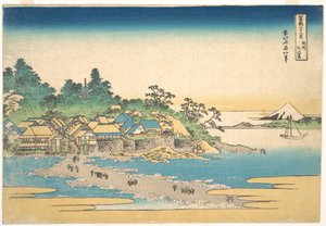 Enoshima i Sagami-provinsen (Sōshū Enoshima), fra serien «De tretti-seks utsiktene over Fuji-fjellet» (Fugaku sanjūrokkei) av Katsushika Hokusai