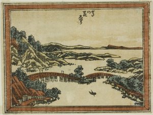 Evening Glow at Seta (Seta no sekisho), fra serien Eight Views of Omi in Etching Style (Doban Omi hakkei) av Katsushika Hokusai