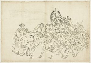 Brannmenn marsjerer til festivalen deres, 1615-1868 (blekk på papir) av Katsushika Hokusai