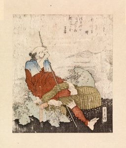 Fisker som røyker ved en bekk, ca. 1835 (fargetresnitt) av Katsushika Hokusai