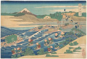 Fuji sett fra Kanaya på Tōkaidō (Tōkaidō Kanaya no Fuji), fra serien «De tretti-seks utsiktene over Fuji» (Fugaku sanjūrokkei) av Katsushika Hokusai