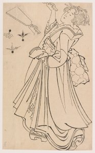 Jente som leker med en stridsmann og fjerbolle, sent på 1700- og tidlig på 1800-tallet. av Katsushika Hokusai