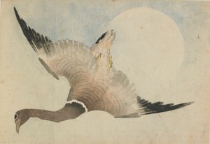 Gås som flyr foran månen, slutten av 1700-begynnelsen av 1800-tallet. av Katsushika Hokusai