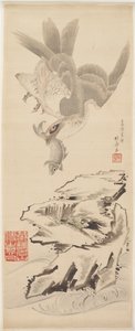 Hauk og fisk, slutten av 1700-begynnelsen av 1800-tallet. av Katsushika Hokusai