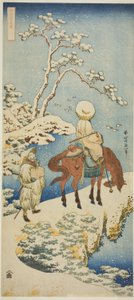 Horseman in Snow, fra serien "A True Mirror of Japanese and Chinese Poems (Shiika shashin kyo)" av Katsushika Hokusai