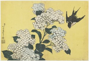 Hortensia og svelge, ca. 1832 av Katsushika Hokusai