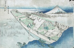 Joshua, Ushibori, Hitachi-provinsene fra serien Thirty Six Views of Fuji, 1800-tallet (treblokktrykk i farger) av Katsushika Hokusai