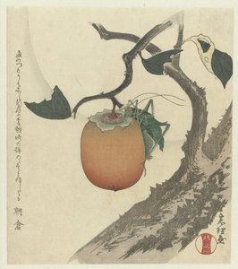 Kaki frukt med gresshoppe av Katsushika Hokusai
