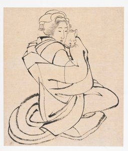 Lady Holding a Cat, Edo-perioden, ca. 1810-årene. av Katsushika Hokusai