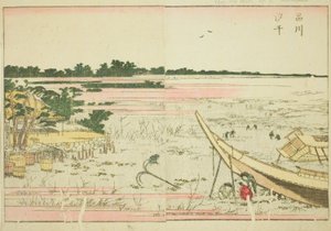 Lavvann ved Shinagawa (Shinagawa shiohi), fra den illustrerte boken "Picture Book of Amusements of the East (Ehon Azuma asobi)" av Katsushika Hokusai