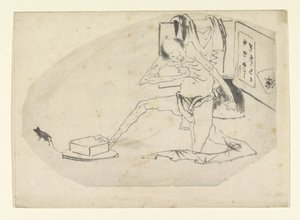 Mann i lendeklede, en boks og en mus av Katsushika Hokusai
