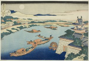 Moonlight on the Yodo River (Yodogawa), fra serien "Snow, Moon and Flowers (Setsugekka)" av Katsushika Hokusai