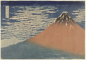 Mount Fuji i klart vær (også kjent som Red Fuji), ca. 1830 (treblokktrykk) av Katsushika Hokusai