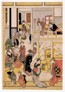 New Years Days of the Teahouse Ogi-ya, ca. 1810 (treblokktrykk) (se også 406534, 406535 og 406536) av Katsushika Hokusai