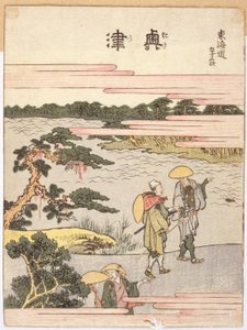 Okitsu (farget treblokktrykk) av Katsushika Hokusai