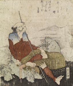 Old Fisherman Smoking his Pipe, ca. 1835 (farget treblokktrykk) av Katsushika Hokusai