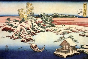 ""Snølandskap på Sumida-elven, Japan"" Trykk av Katsushika Hokusai (1760-1849) (ukiyo-e School) 1832 State A Pushkin Museum of Fine Arts, Moskva av Katsushika Hokusai