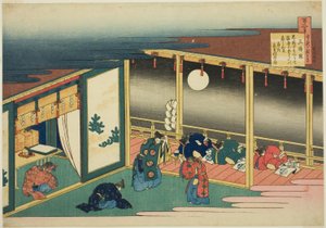 Dikt av Sanjo-in, fra serien "One Hundred Poems Explained by the Nurse" av Katsushika Hokusai
