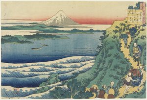 Dikt av Yamabe no Akahito, fra One Hundred Poems Explained by the Nurse, ca. 1839 (farget treblokktrykk)