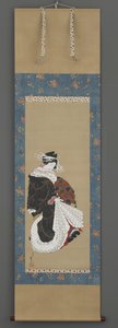 Portrait of a Courtesan Walking, ca. 1815-19 (blekk, farge og gull på silke) av Katsushika Hokusai