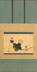 Gresskar og vin og hesteflue, Edo-perioden, ca. 1825 (blekk og farge på silke) av Katsushika Hokusai