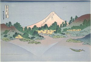 Refleksjon av Fuji i Lake Misaka i Kai-provinsen, fra serien Thirty-six Views of Mount Fuji av Katsushika Hokusai