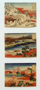 Snø, måne og blomster i vakre landskap av Katsushika Hokusai
