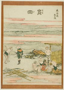 Shimada, fra serien "Fifty-three Stations of the Tokaido (Tokaido gojusan tsugi)" av Katsushika Hokusai