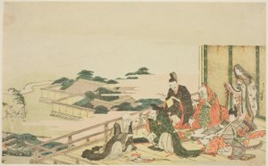 Seks udødelige poeter forbereder seg til Tanabata-festivalen av Katsushika Hokusai
