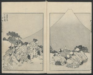 Skyv ned til venstre, Åpningen av Fuji rett fra hundre utsikter over Fuji-fjellet, 1834. av Katsushika Hokusai