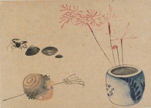 Stjernestein, krabbe og løk, slutten av 1700-begynnelsen av 1800-tallet. av Katsushika Hokusai