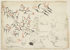 Studier av hester, katter og rotter (fra "Hokusai Manga"), ca. 1815-1849 (blekk og farge på papir) av Katsushika Hokusai
