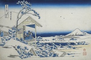 Tehus ved Koishikawa, morgenen etter et snøfall, ca. 1830 (treblokktrykk) av Katsushika Hokusai