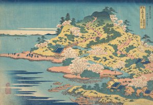 Tenpozan ved munningen av Aji-elven i Settsu-provinsen Sesshu Ajikawaguchi Tenpozan..., 1827-30. av Katsushika Hokusai