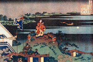 Den eksilpoeten Nakamaro Abe no Nakamaro, c1838. av Katsushika Hokusai
