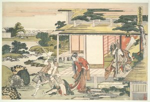 The Loyal League of Forty-seven R?nin (Ch?shingura), Act VII: Tea house Scene. Ich iriki Heiyemon som drar ut spionen Kuday? av Katsushika Hokusai