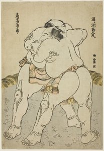 Sumobryterne Uzugafuchi Kandayu og Takasaki Ichijuro av Katsushika Hokusai