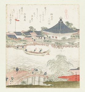 Bredden av Sumida-elven, Komatomeishi. Triptyk fra serien Umazukushi, høyre del, 1822. av Katsushika Hokusai