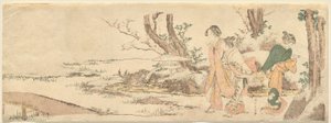 Tre kvinner ved en dam av Katsushika Hokusai