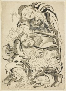 To kinesiske helter, ca. 1815-49 (blekk på papir) av Katsushika Hokusai