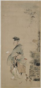 To underholdere som rusler på nyttår, Edo-perioden, ca. 1830-32 (blekk og farger på papir) av Katsushika Hokusai