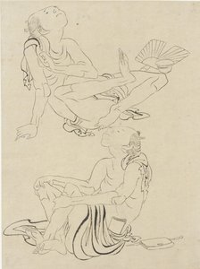 To menn slapper av om sommeren, Edo-perioden (blekk på papir) av Katsushika Hokusai