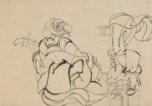 To skisser: dame som spiller samisen og dame med rygg til observatør..., slutten av 1700-begynnelsen av 1800-tallet. av Katsushika Hokusai