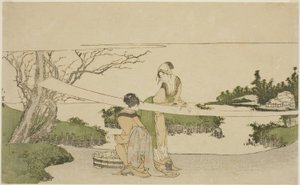 To kvinner som strekker tøy av Katsushika Hokusai