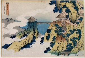 Utsikt fra broen over Mount Gyodo, Ashikaga Serie "" Den fantastiske utsikten over berømte broer i alle provinser"". Japansk trykk av Katsushika Hokusai (1760-1849) 1831-1832 Dim. 36,7x25,6 cm Privat samling av Katsushika Hokusai