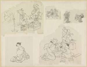 Fem representasjoner av mennesker i ulike situasjoner av Katsushika Hokusai