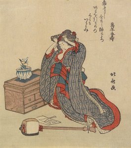 Kvinne som fikser håret, 1797-1819 av Katsushika Hokusai