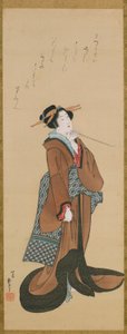 Kvinne som holder en tobakkspipe, ca. 1814-1815. av Katsushika Hokusai
